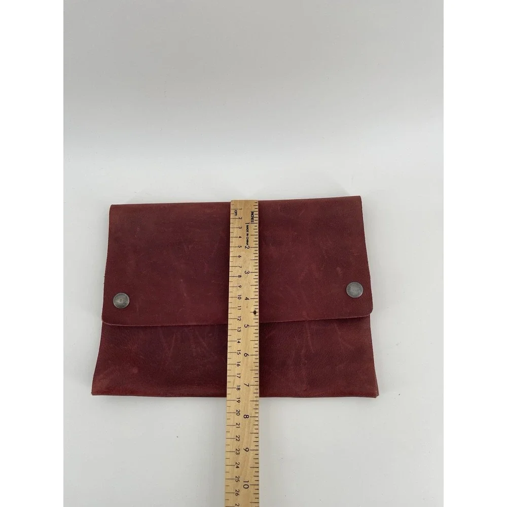 Hide & Drink Leather Pouch Wallet Red Handmade Snap Closure Unisex Rustic.‎